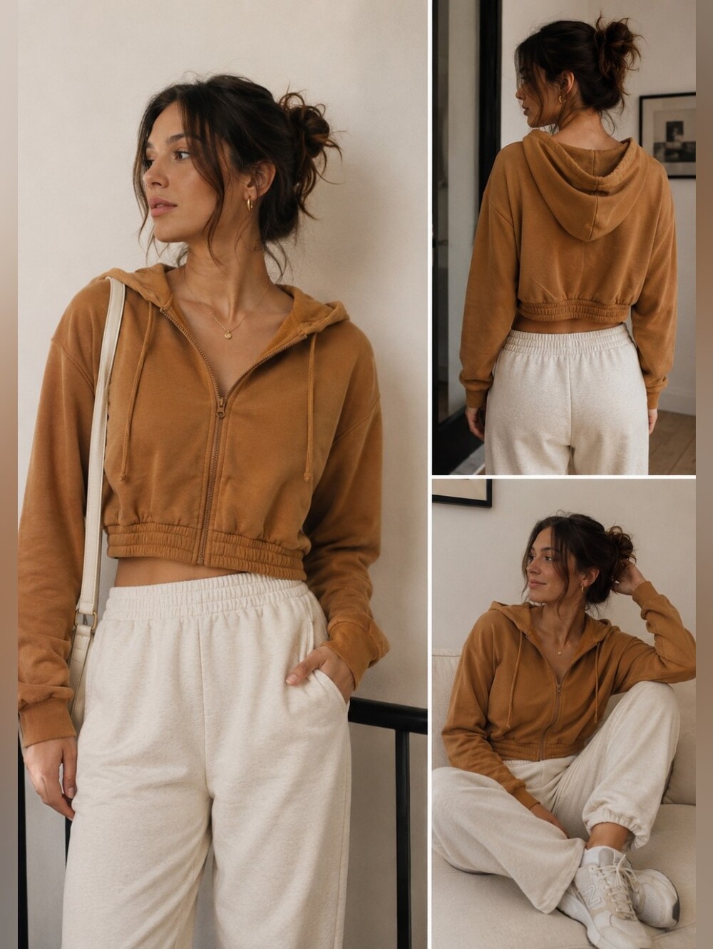 Nobo Cropped Caramel Zip-Up Hoodie